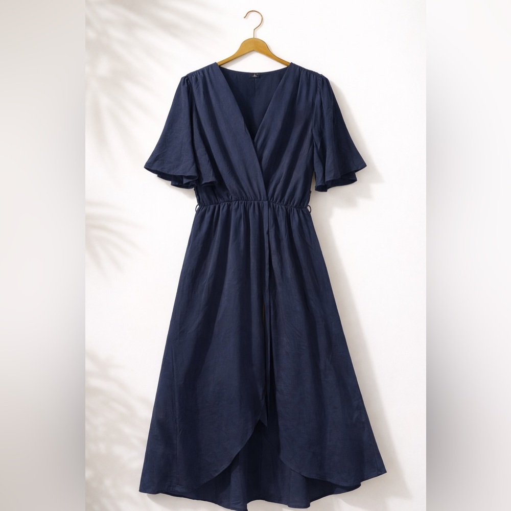 Chic Navy Midi Wrap Dress